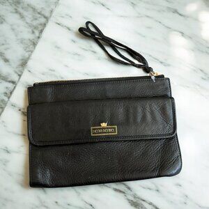 HENRI BENDEL Vintage Black Leather Zip Clutch Pouch Bag